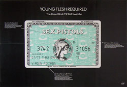 thumbnail link to original Virgin promo poster The Sex Pistols The Great Rock'n'Roll Swindle, American Express withdrawn design