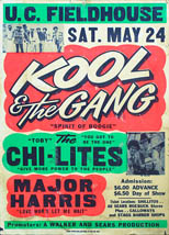 thumbnail link to original 1975 KOOL & THE GANG/CHI-LITES/MAJOR HARRIS University of Cincinnati concert poster
