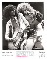 thumbnail link to original 1977 Swan Song promo photograph Led Zeppelin, Page and Plant on stage